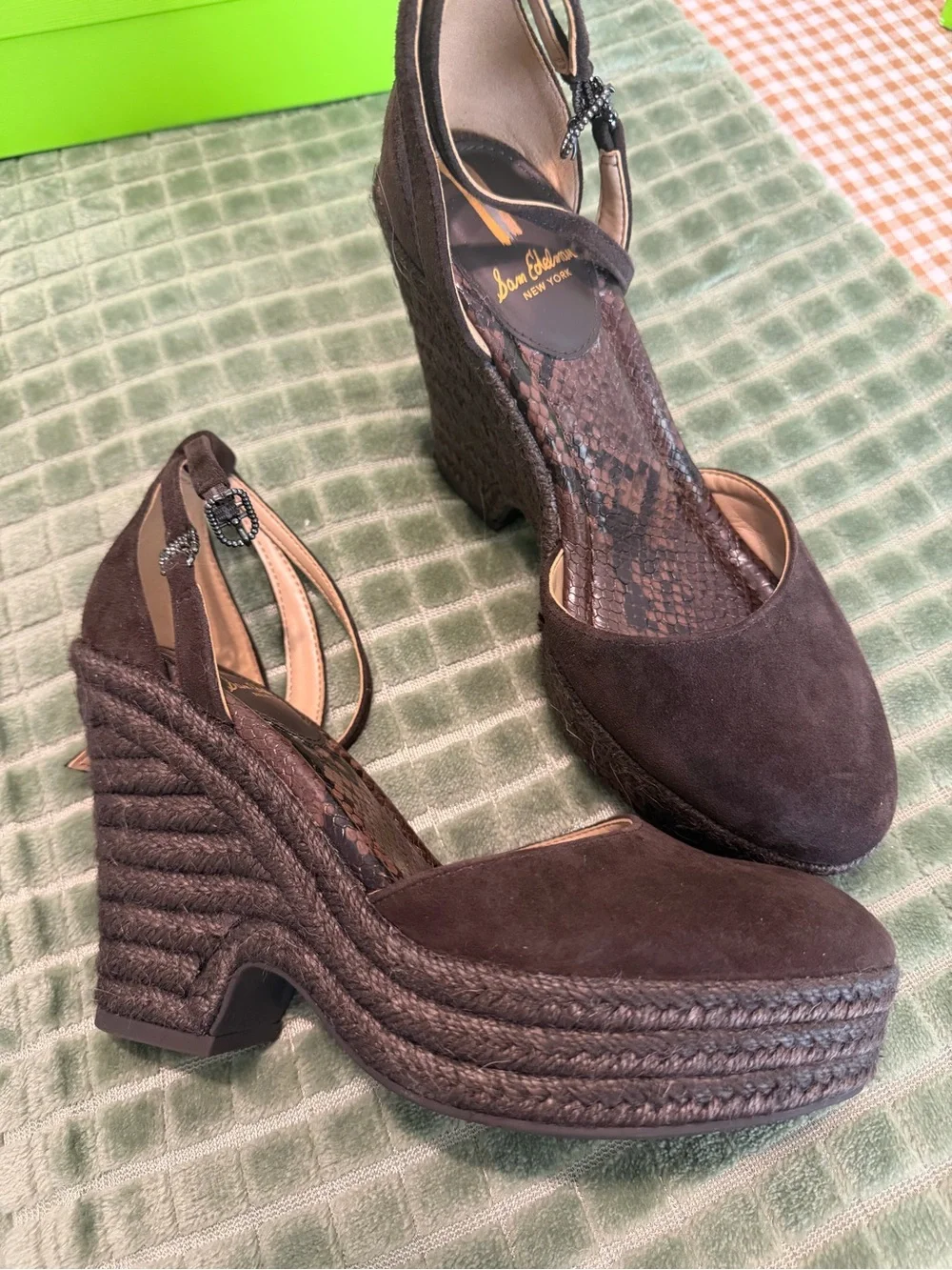 Sam Edelman Nati Chocolate Suede Espadrille Wedges